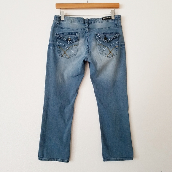 Red Rivet blue distressed cropped jeans low waist Y2K - Picture 2 of 8